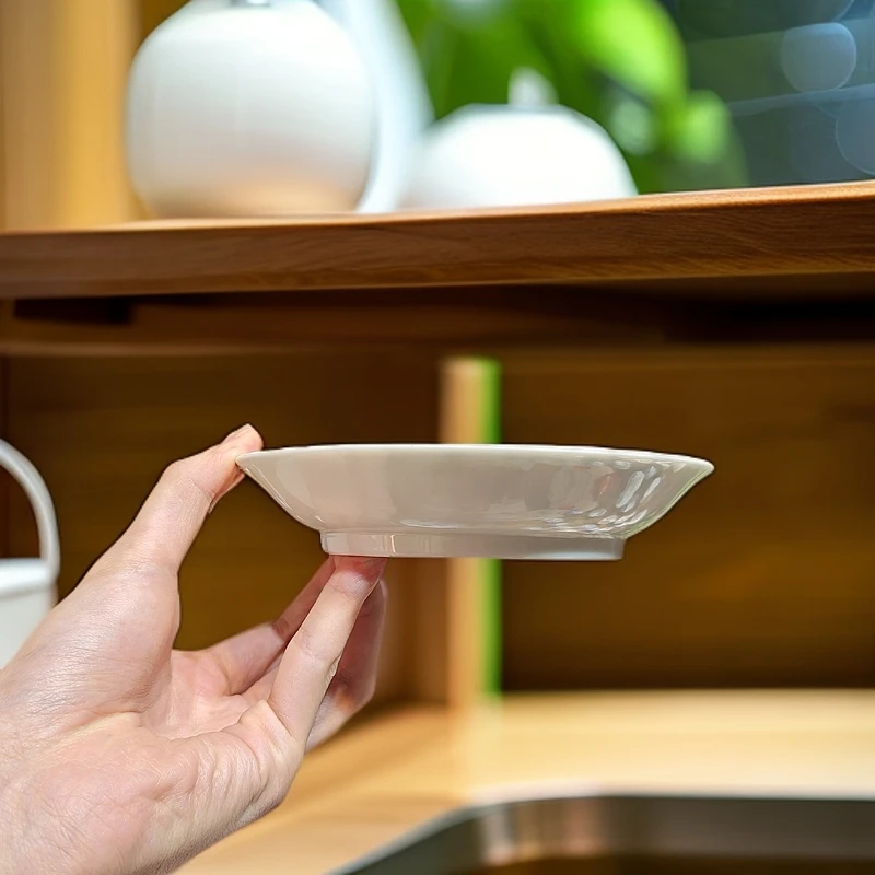 明逸堂手绘陶瓷｜纯手工斗彩文竹壶承｜15cm直径2.5cm高度中式简约