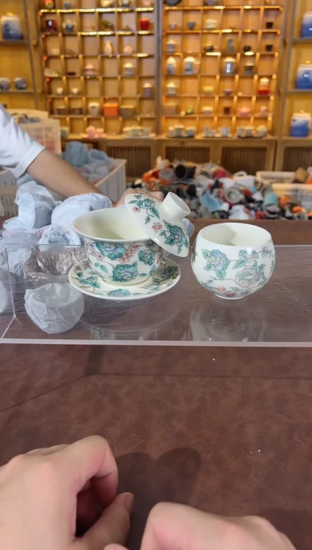 瓷片鸣盏居11111111山茶花盖碗+主人杯