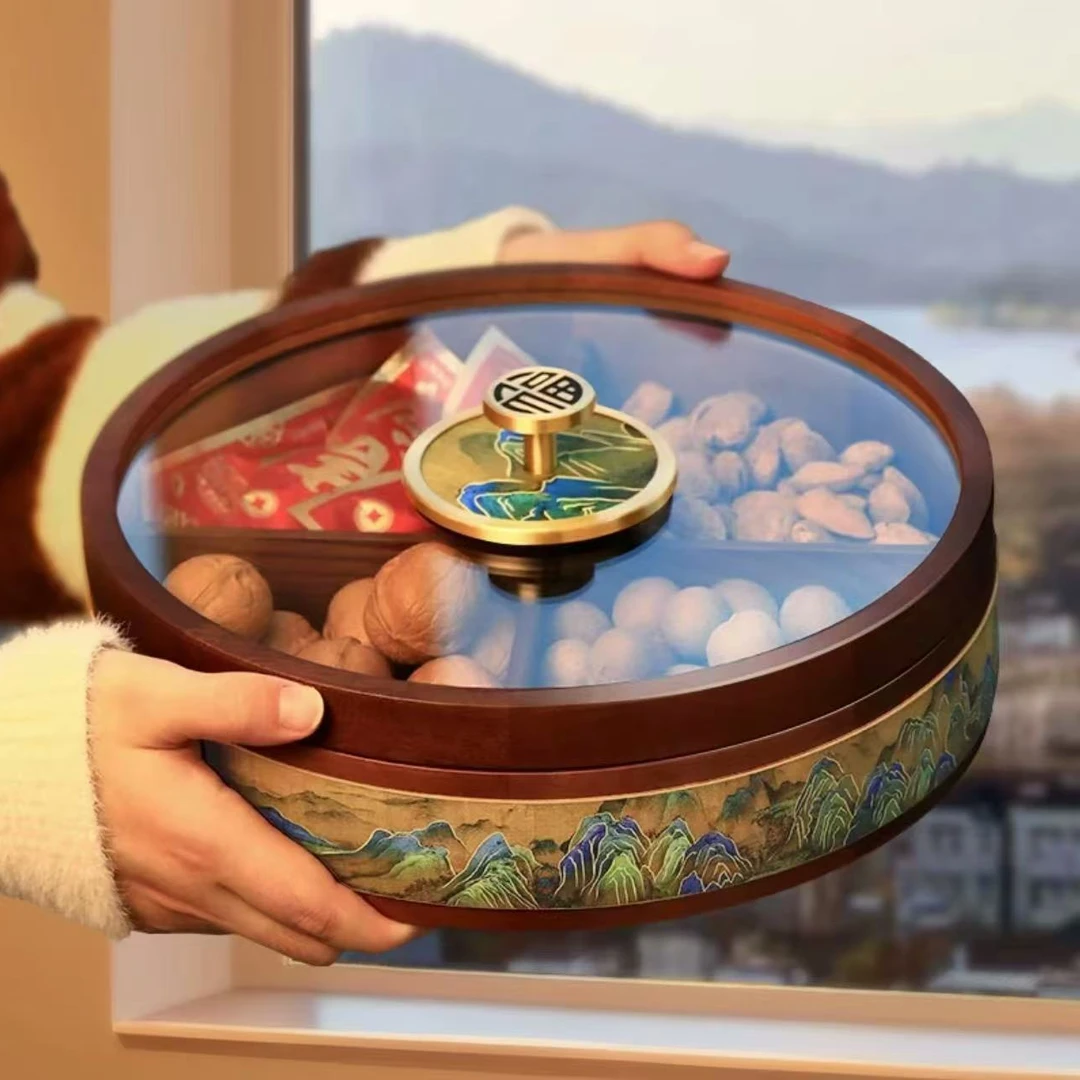新中式福字千里江山干果盒新年客厅零食收纳分隔收纳盒#FZ-317