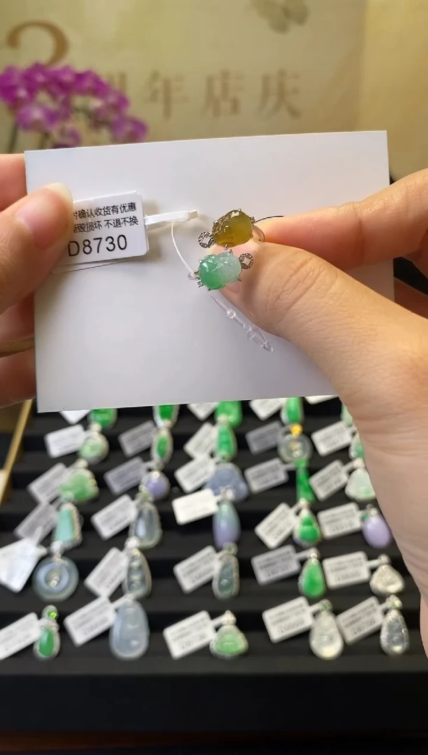 颈饰18K金镶嵌翡翠D8730 貔貅戒指 含运营费
