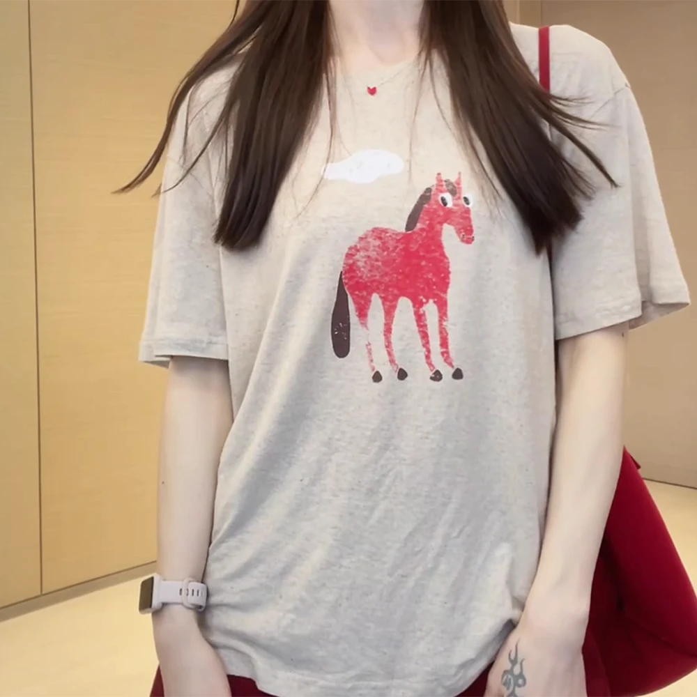 【马儿】夏季圆领短袖简约显瘦女式T恤