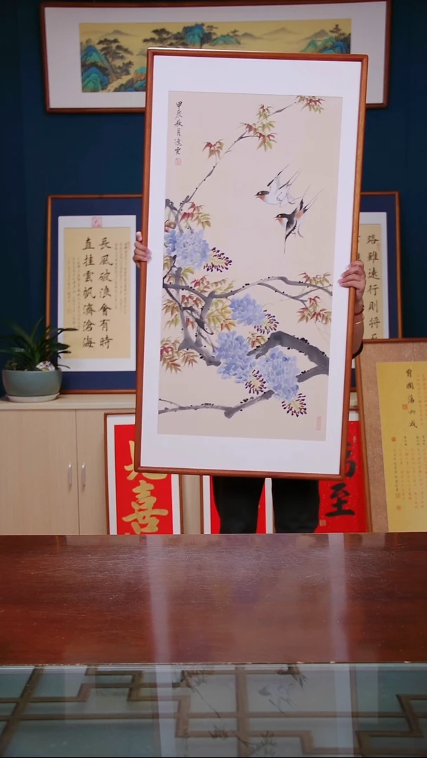 【闪购商品】国画作品  紫藤双燕 ，尺寸 63*123