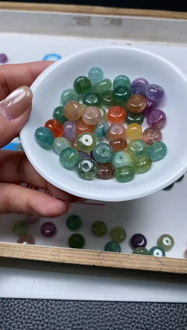 散珠未镶嵌碧玺M492 七彩碧玺6*10mm10个8元