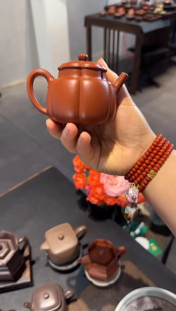 茶壶紫砂繁花 朱泥