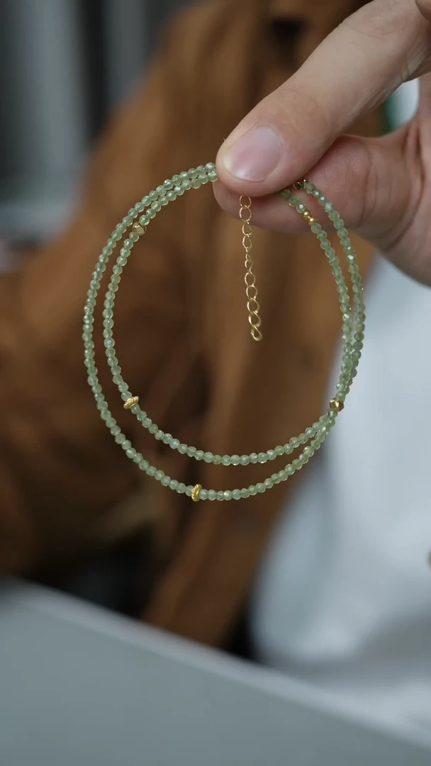 【闪购商品】橄榄石颈饰银S925镀金镶嵌3号-3mm项链/GG/1