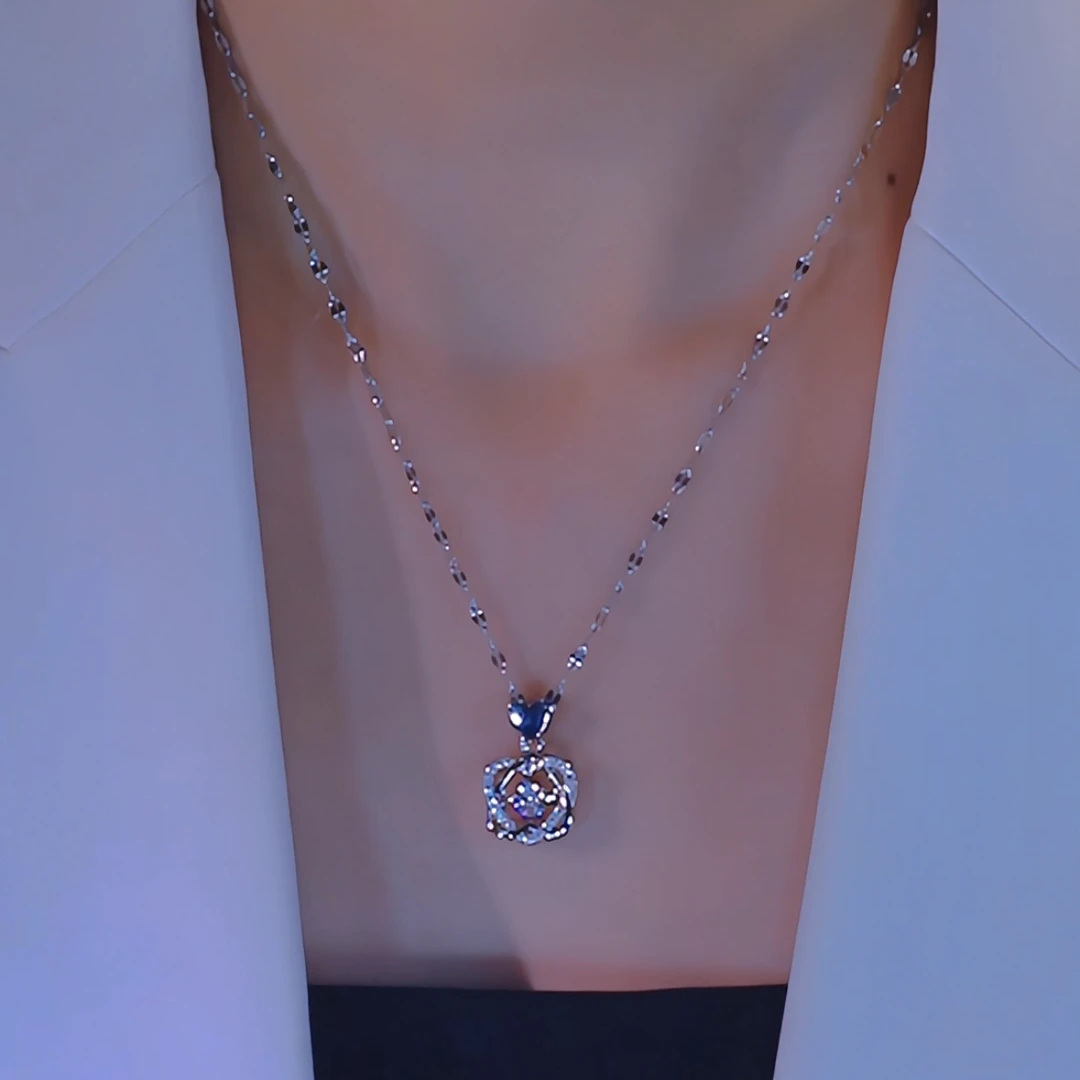 钛钢项链 轻奢时尚灵动爱心项链百搭气质女士项链银色精致小众