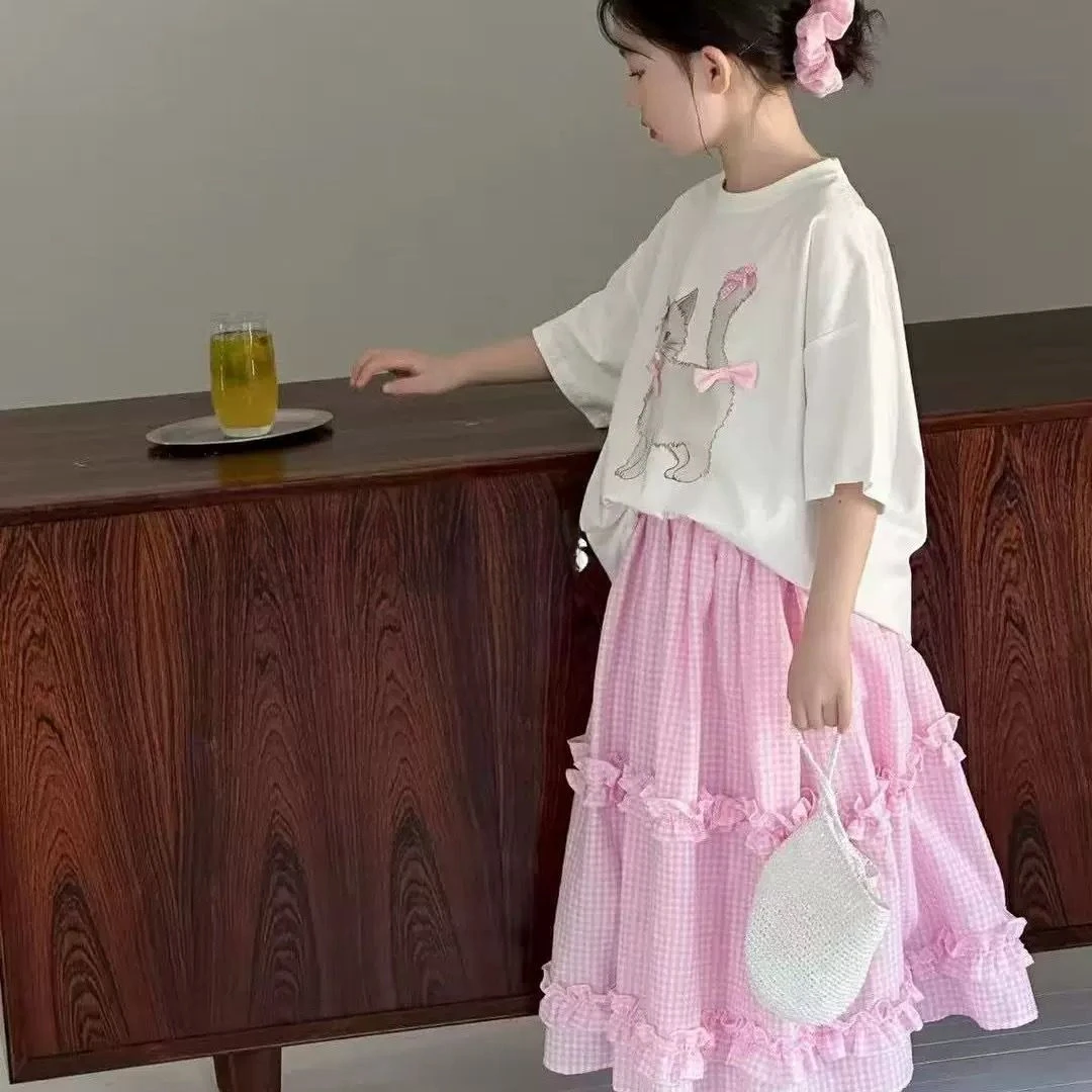 儿童套裙女童白色洋气夏季中大童韩版拼接时尚百搭套装裙子童装