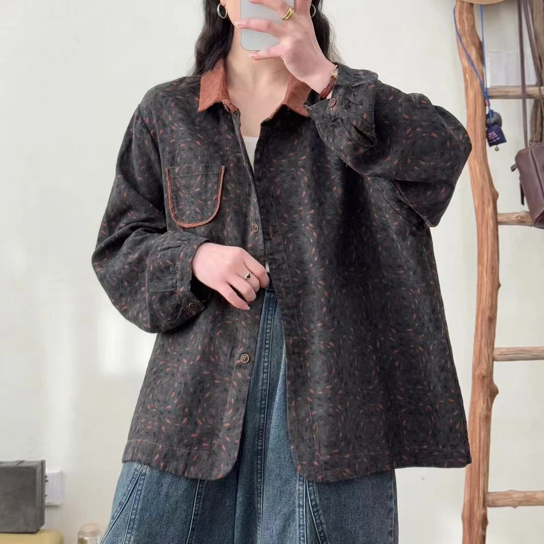 8270新款春秋休闲文艺复古减龄长袖衬衫