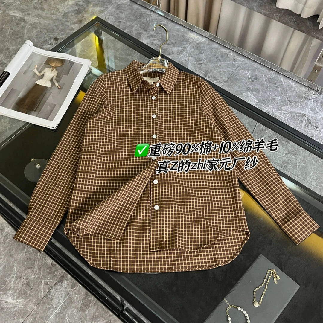 格子衬衫 重工色织+对格绵羊毛棉混磨毛美拉德绒布格纹休闲衬衫