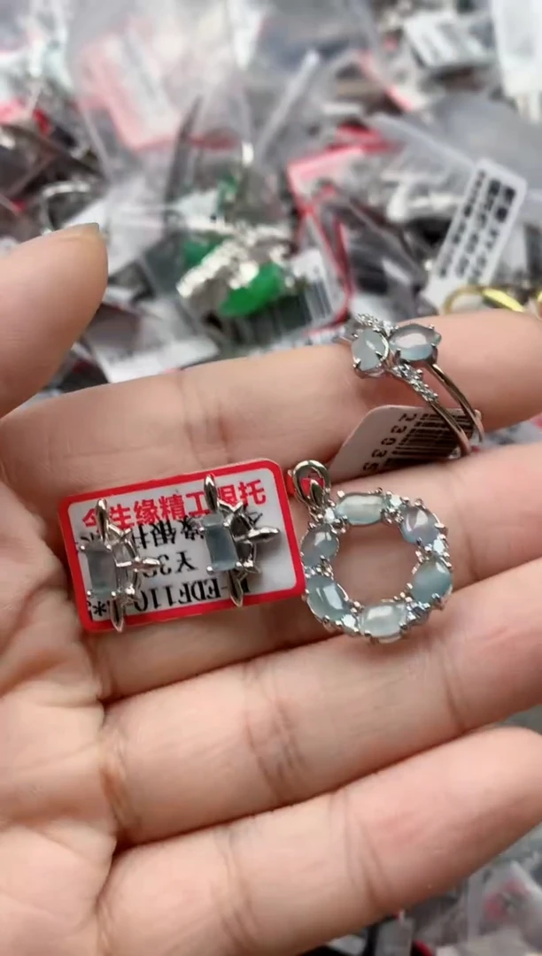 银S925镶嵌戒指翡翠天然A货缅甸翡翠