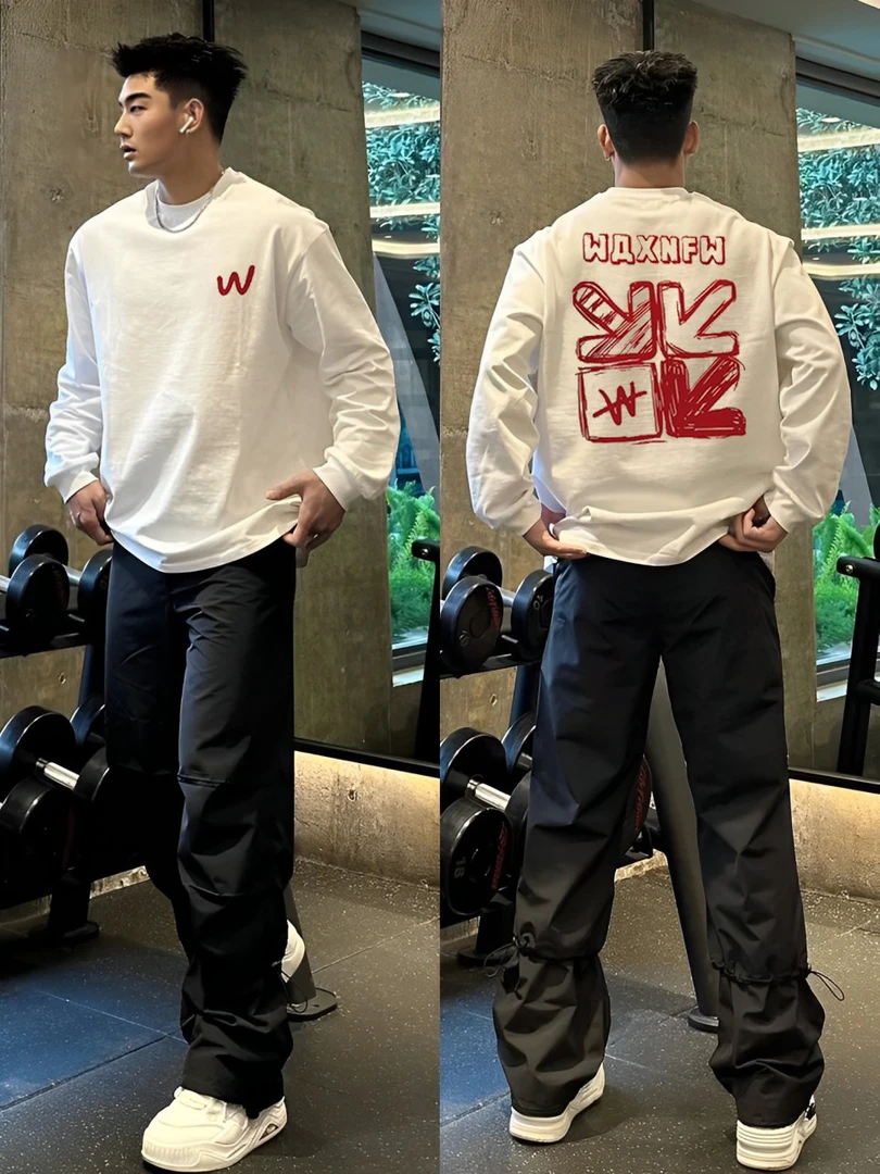 【重磅纯棉】美式休闲长袖T恤宽松透气复古潮流百搭潮流小众港风ins