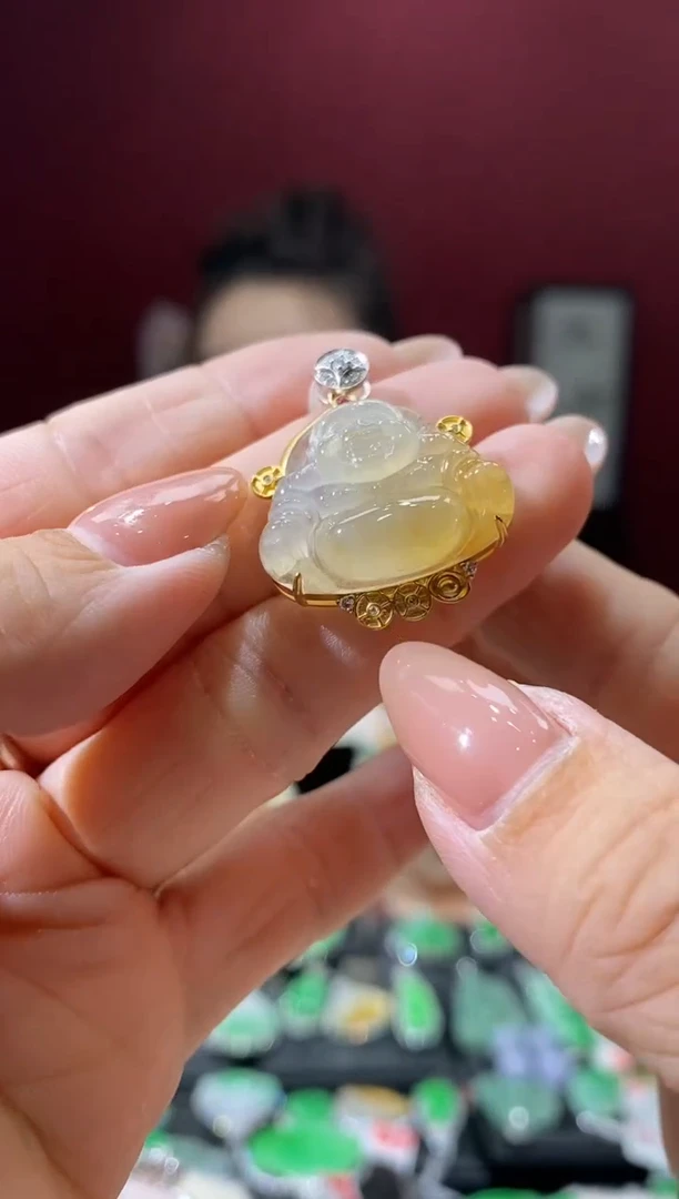 吊坠(不含链)18K金镶嵌翡翠丽*佛公