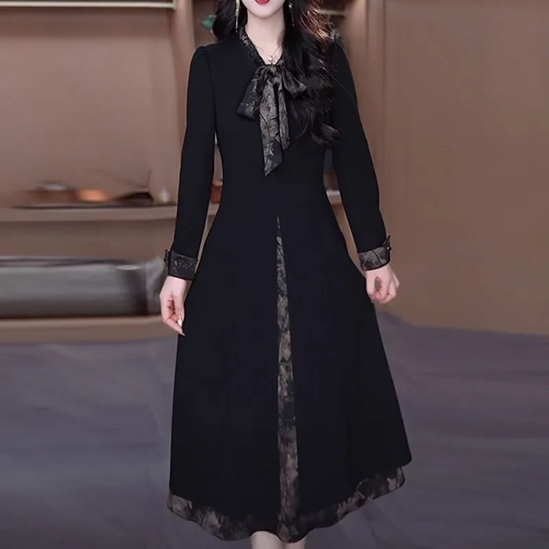 6053#轻奢时尚赫本风小众假两件连衣裙春季新款收腰显瘦裙子