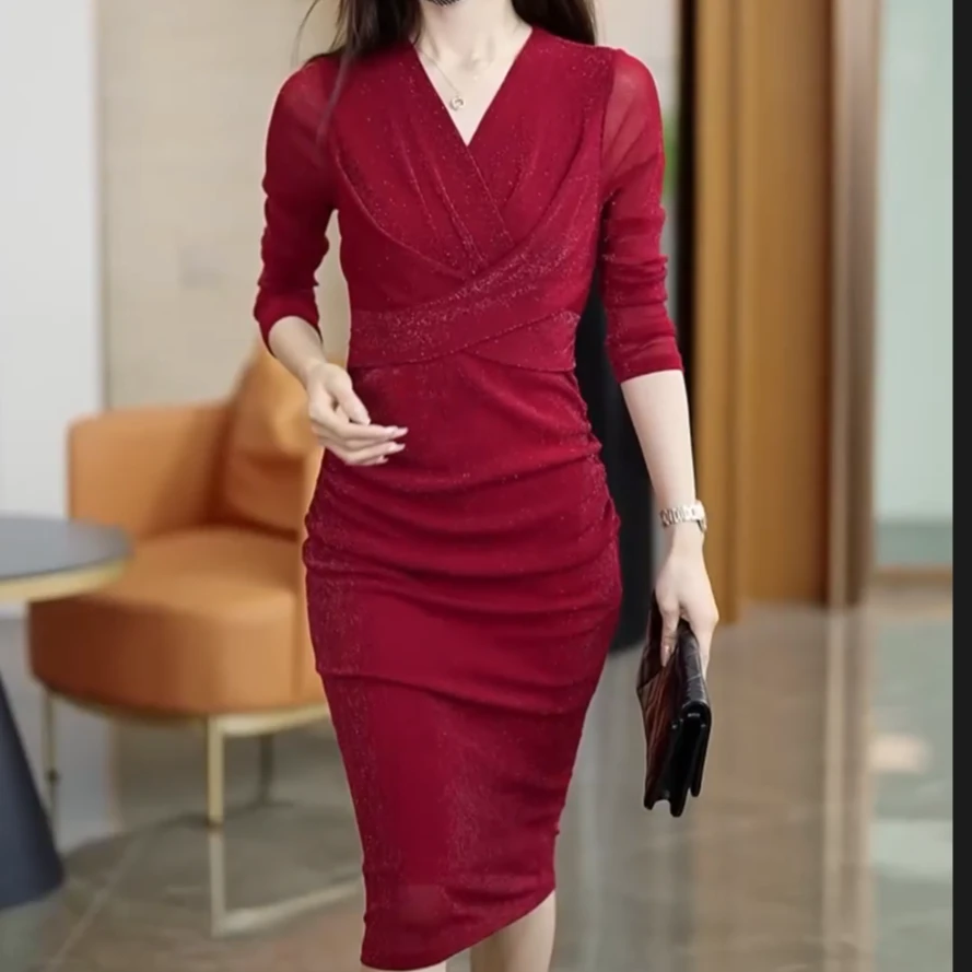 气质显瘦女人味连衣裙修身时尚轻奢Q191156