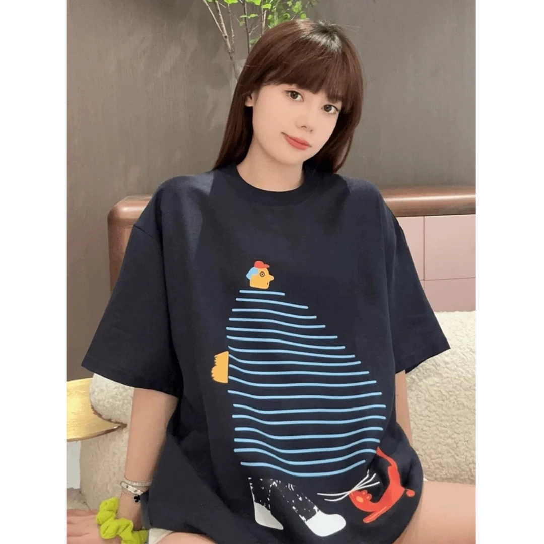 【趣味水手】重磅2025夏季新情侣装印花宽松圆领短袖T恤纯棉上衣