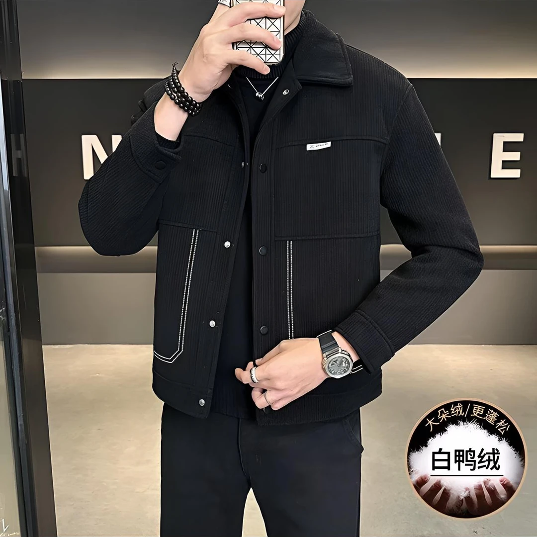 男士【白鸭绒羽绒夹克】明显刺绣时尚高级休闲百搭翻领羽绒服