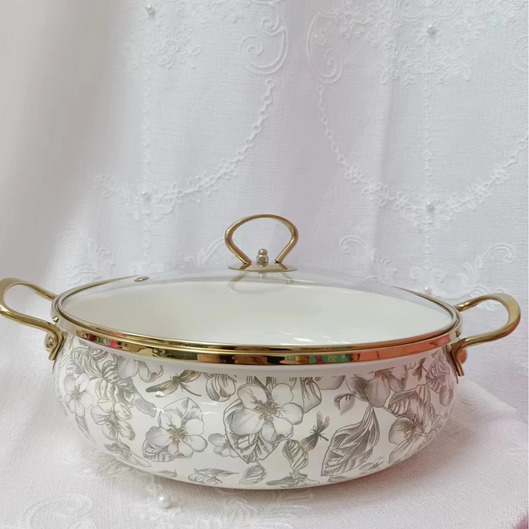 28CM搪瓷珐琅厨房家用海鲜锅/火锅汤锅/全灶具通用