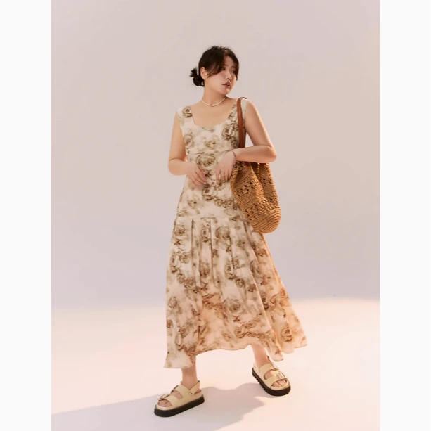 晶咕水墨扎染玫瑰两个版本无袖连衣裙夏季轻奢气质设计师款优雅