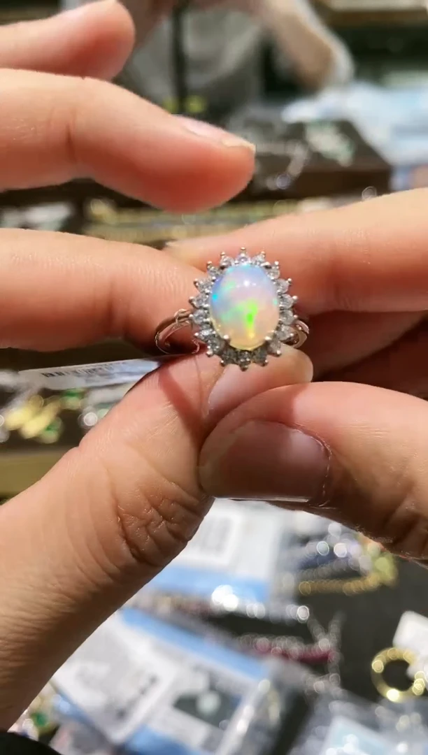 【闪购商品】欧泊戒指银S925镀金镶嵌戒指