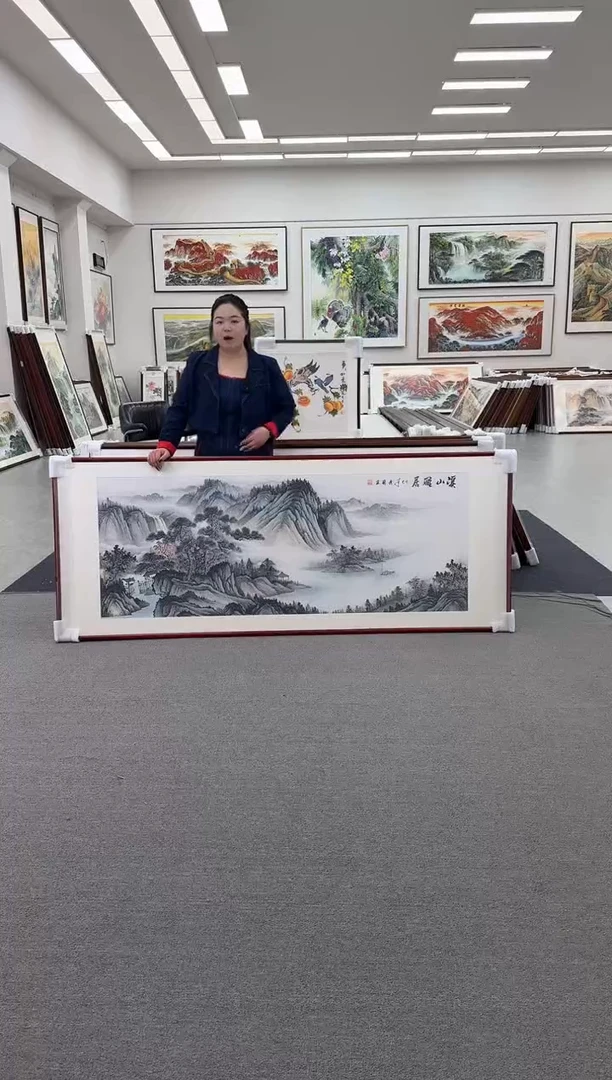 国画手绘国画 溪山雅居 219*88cm