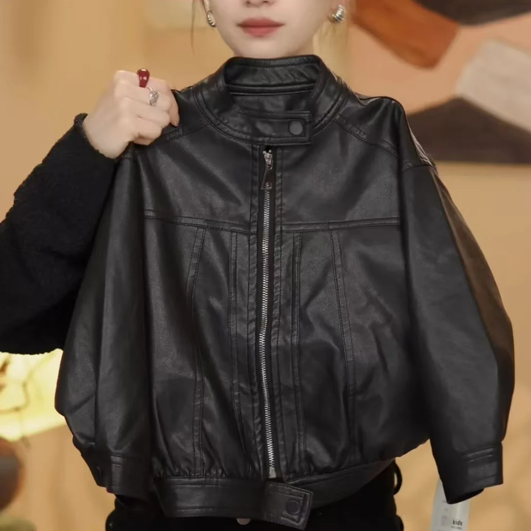 2025春秋新款儿童外套新品男女童宝宝百搭纯色皮夹克短款皮风衣潮