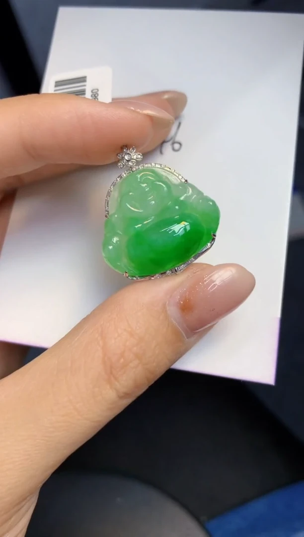 颈饰18K金镶嵌翡翠天然A货缅甸翡翠百元以上9元证书费自理