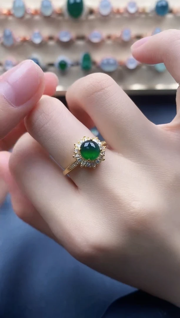 翡翠戒指银S925镶嵌一物一证一礼盒