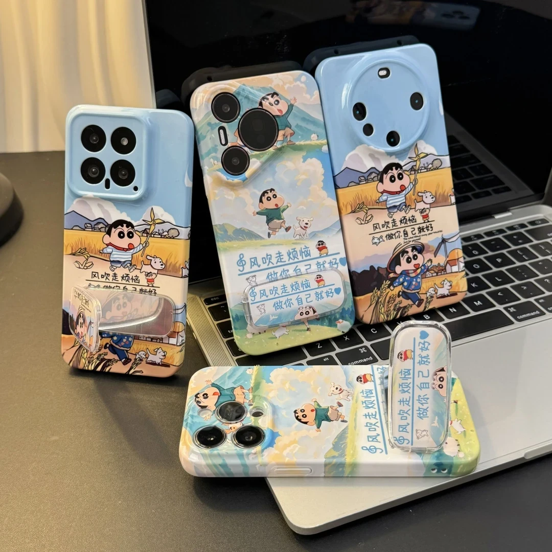 BANCA小新风吹走烦恼支架适用苹果16菲林手机壳华为vivo小米oppo