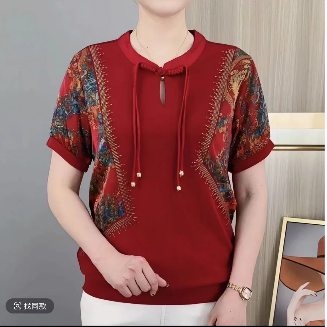 【丽姐家】夏季新款妈妈装打底短袖时尚洋气宽松百搭中年大码上衣