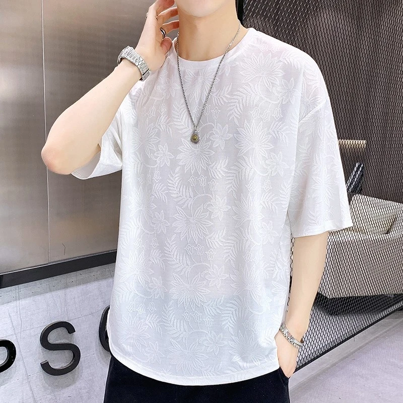 仓石一树夏季冰丝短袖t恤男士薄款半袖宽松舒适休闲透气舒适体恤