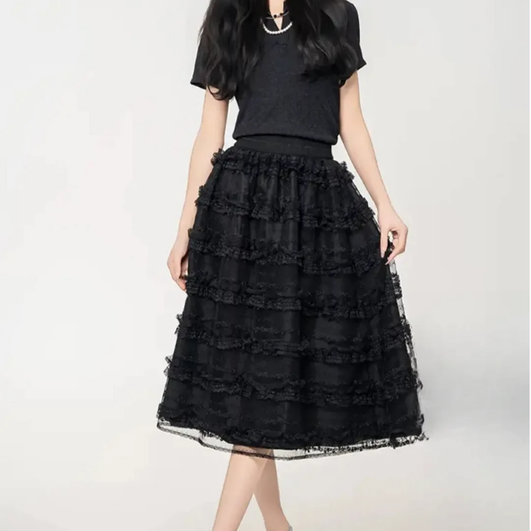 阿玛施春夏蕾丝A字裙气质复古半身裙蛋春夏遮肉显瘦a字蕾丝蛋糕裙