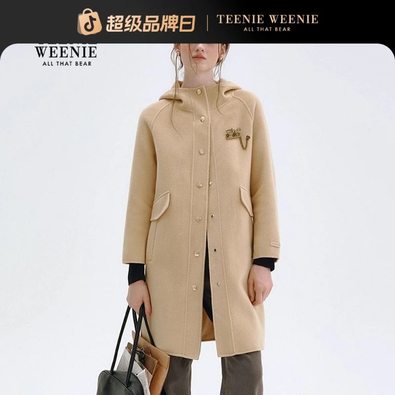 *TeenieWeenie小熊女毛呢外套25时髦优雅宽松连帽大衣TTJW258TW8B