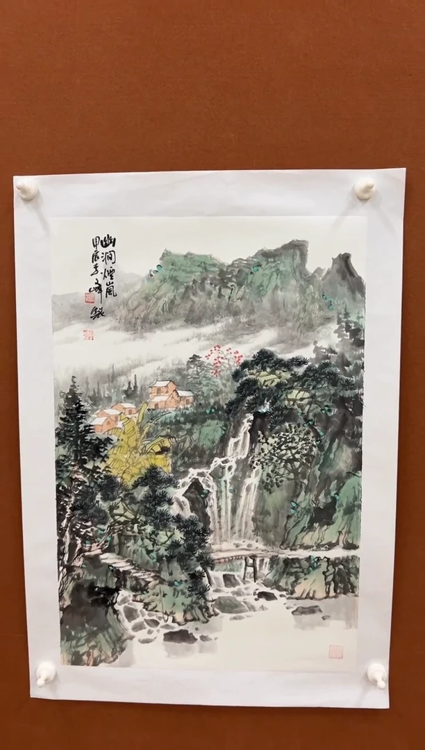 国画李文峰四尺三开淡彩山水