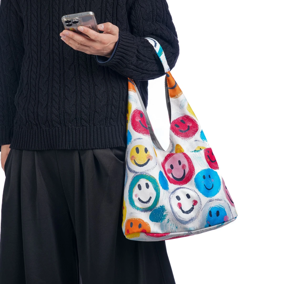 无则艺【插兜包】小众简约加时尚百搭轻便夏季印花多口袋微笑插兜包