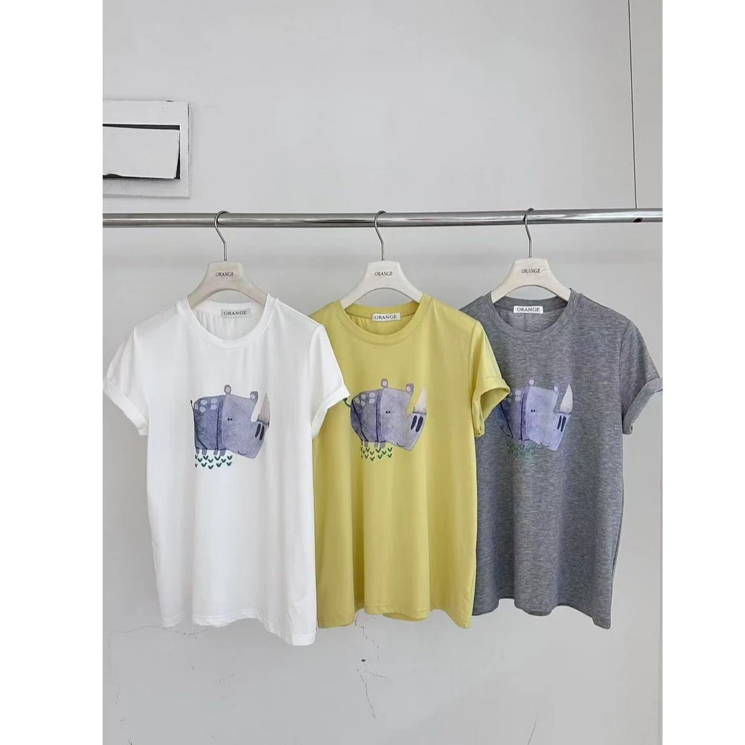 十三行Orange-夏季福秒抽象犀牛圆领短袖T恤#R1567