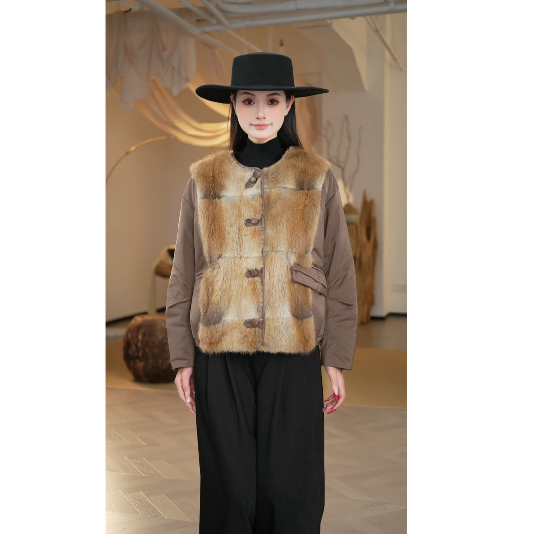 【镶守·千山】冬季设计师款国风复古皮毛一体短款白鹅绒服外套Q8501