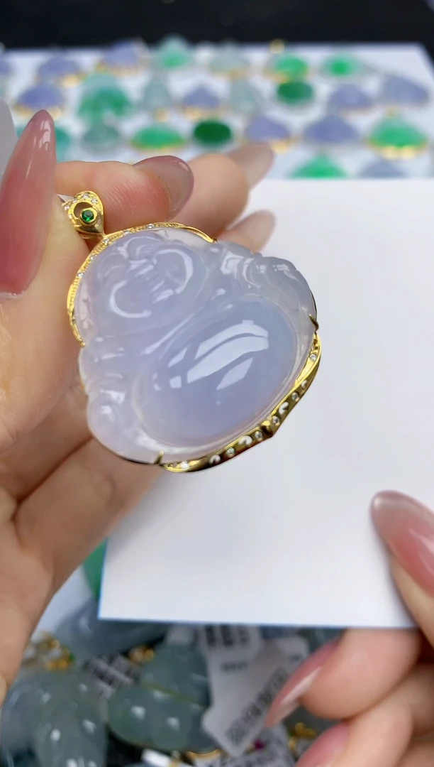 【闪购商品】翡翠挂件18K金镶嵌天然翡翠A货