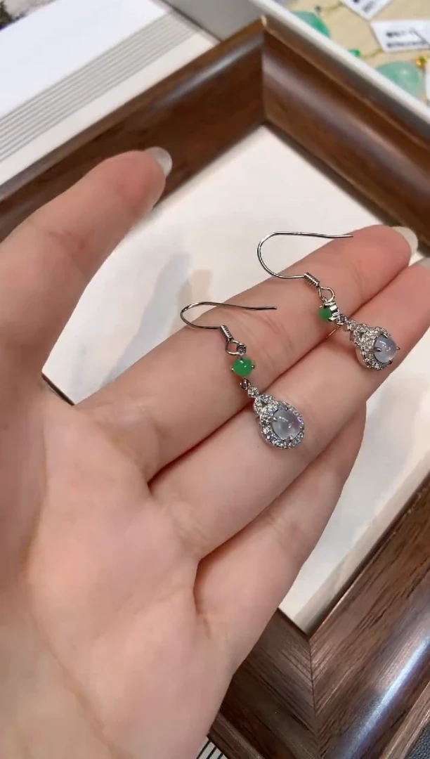 银S925镶嵌翡翠耳饰耳钩