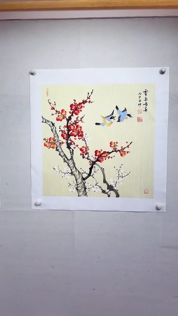 国画灵鸟鸣春/4尺斗方托底/谭正坤