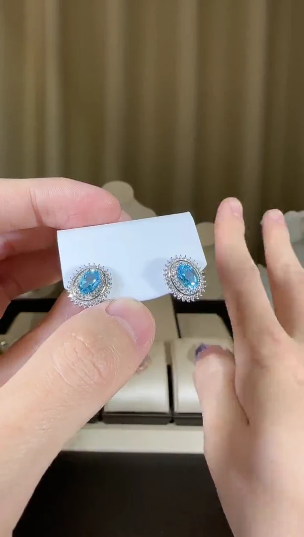 【闪购商品】托帕石耳饰银S925镶嵌5*7mm