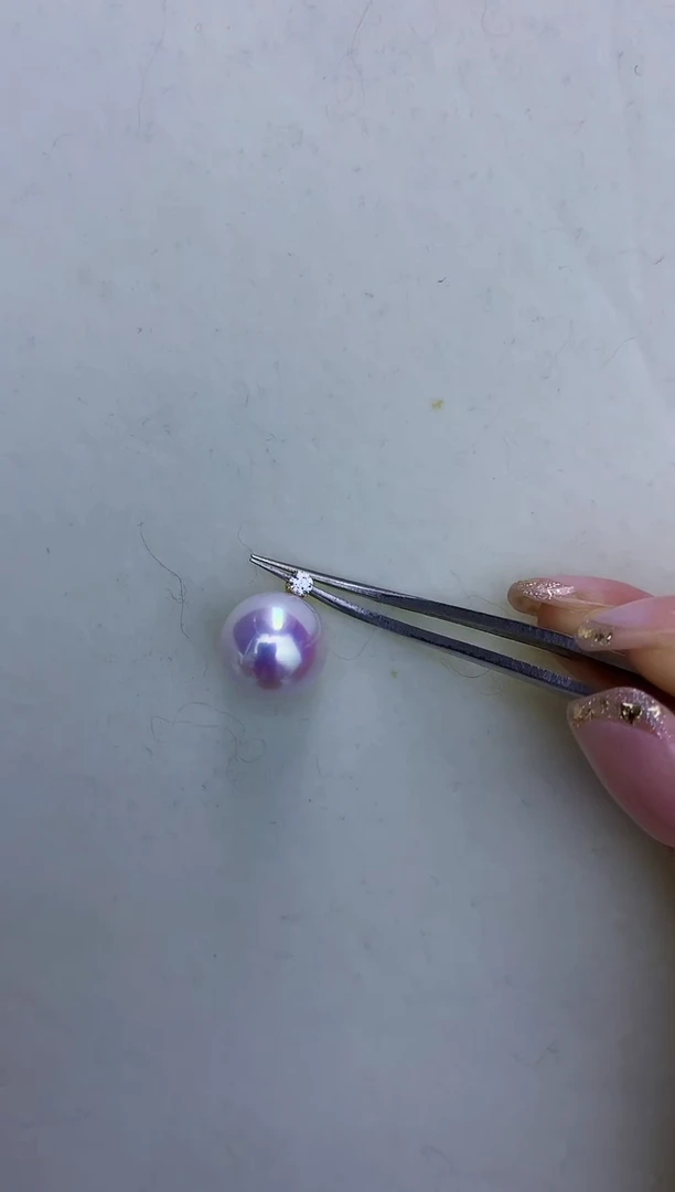 18K金镶嵌DA淡水珍珠白珠吊坠13-14MM x084