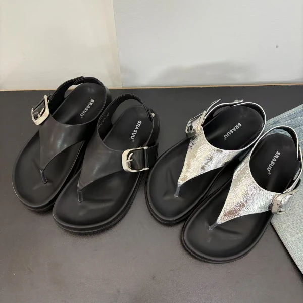 欧货女鞋新款高定度假风夹趾凉鞋英伦风百搭潮沙滩鞋