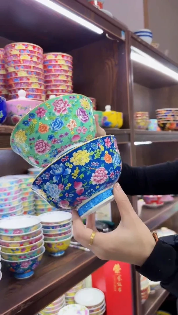 珐琅6英寸面碗2个景德镇陶瓷