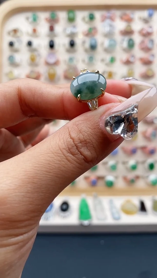 【闪购商品】翡翠戒指银S925镶嵌缅甸天然A货翡翠333  3+10