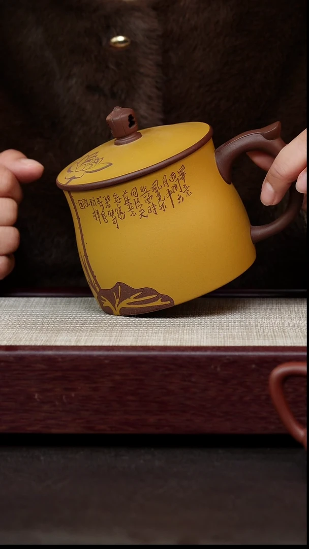 茶杯紫砂粉浆刻绘盖杯