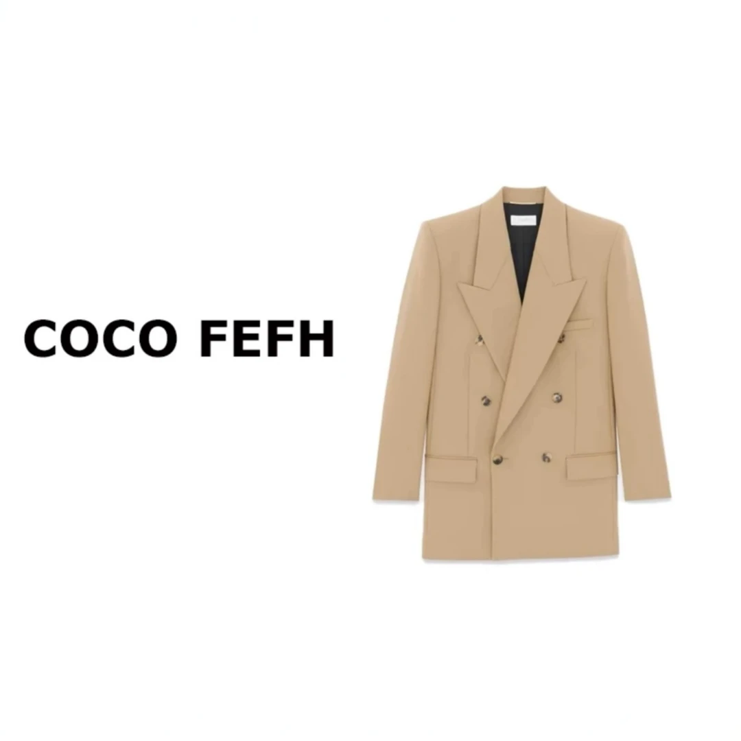 COCO FEFH2025秋装新款双排扣羊毛西装外套修身西服上衣女R901