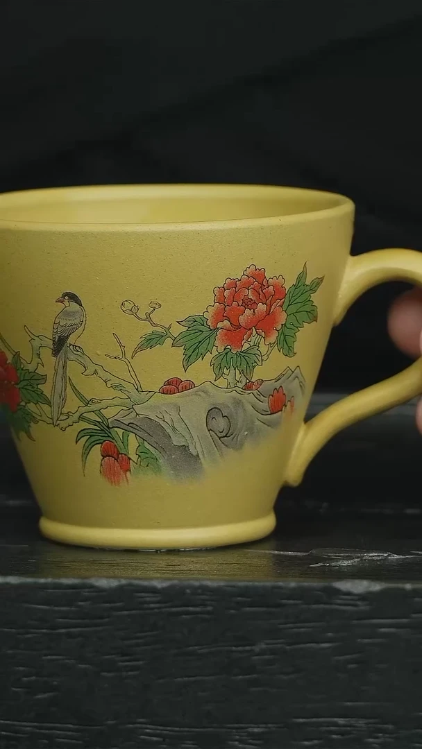 【闪购商品】紫砂茶壶黄金段鸟绘手把杯