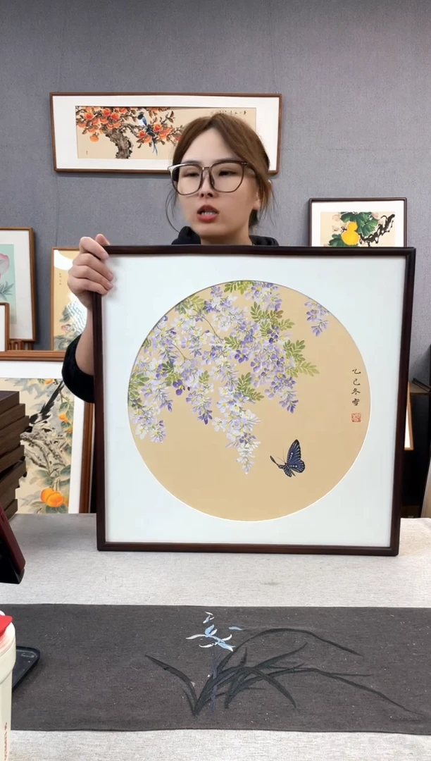 【闪购商品】国画闫冬雪-手绘带框作品-52*52-紫藤