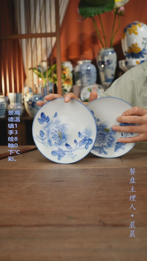 瓷片【简家甄选】景德镇设计师釉下手绘陶瓷餐具