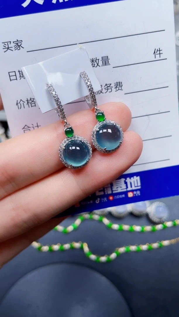 银S925镶嵌翡翠耳饰171